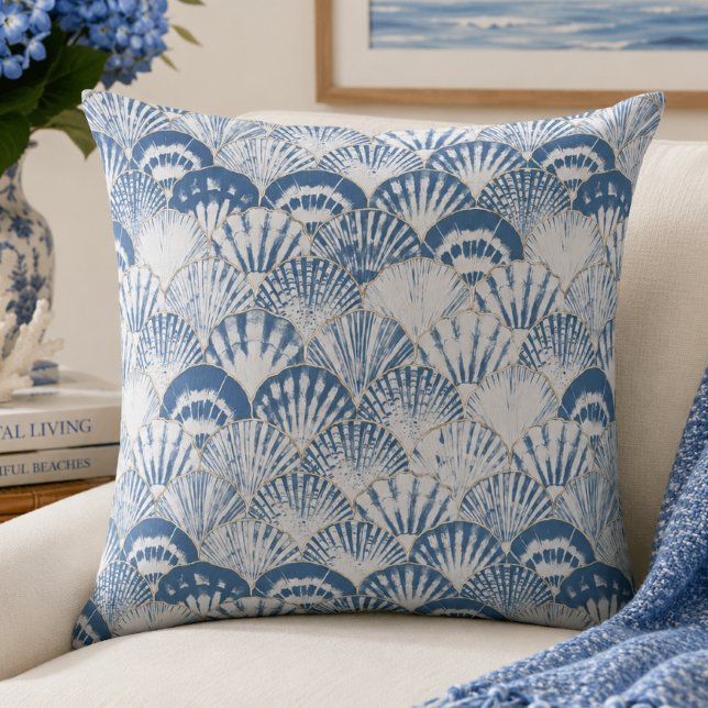 Coastal Blue Seashell Pattern Beach Cushion (Creator Uploaded)