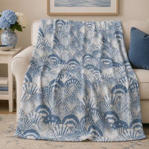 Coastal Blue Seashell Pattern Beach Fleece Blanket