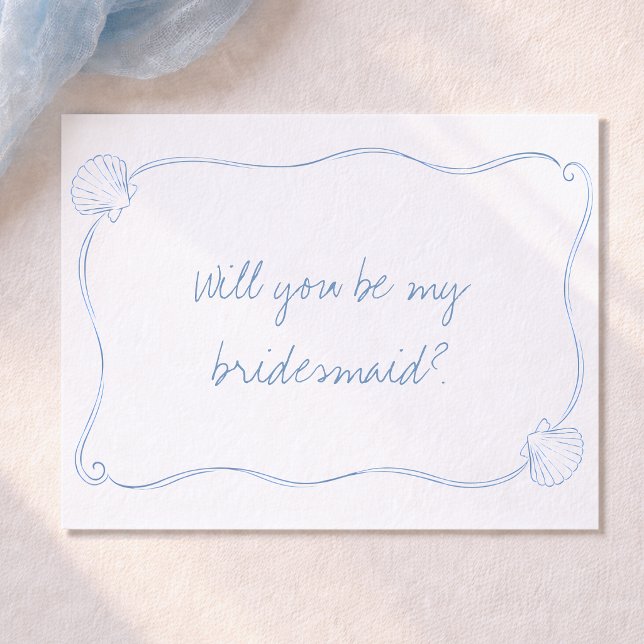 Coastal Blue Seashell Summer Bridesmaid Proposal Card (Creator Uploaded)