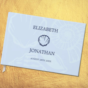 Coastal Blue Seashells Wedding Guest Book