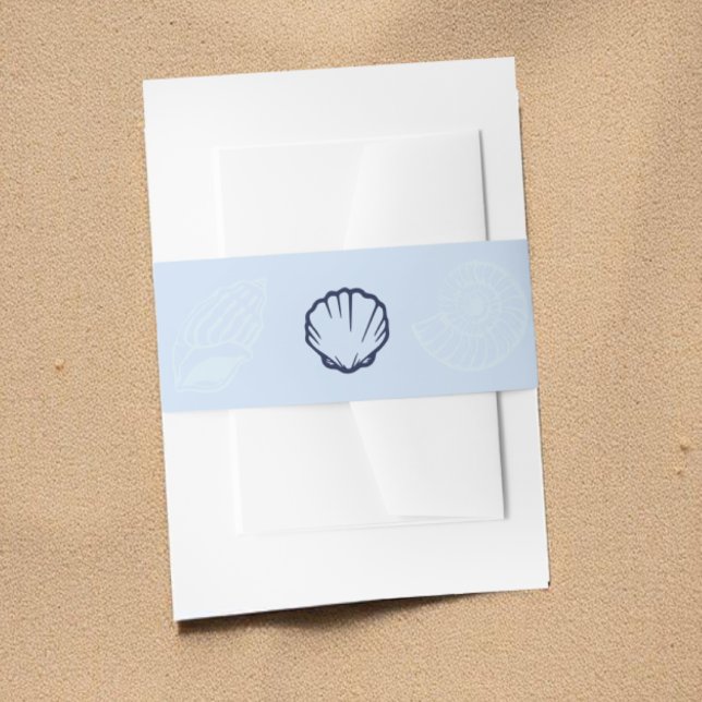 Coastal Blue Seashells Wedding Invitation Belly Band (Creator Uploaded)