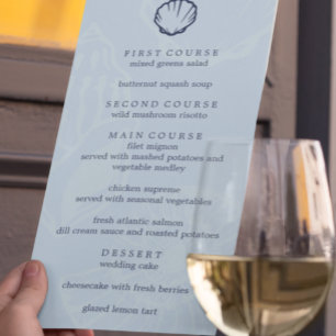 Coastal Blue Seashells Wedding Menu
