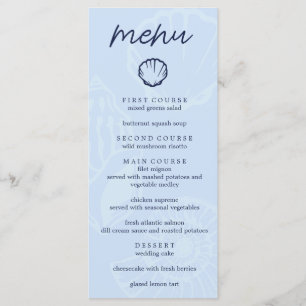 Coastal Blue Seashells Wedding Menu