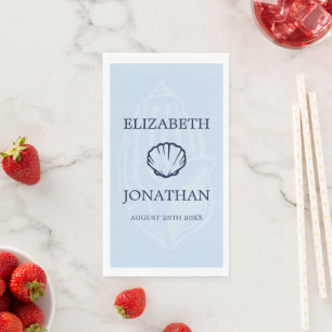 Coastal Blue Seashells Wedding Napkin