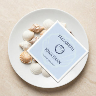 Coastal Blue Seashells Wedding Napkin