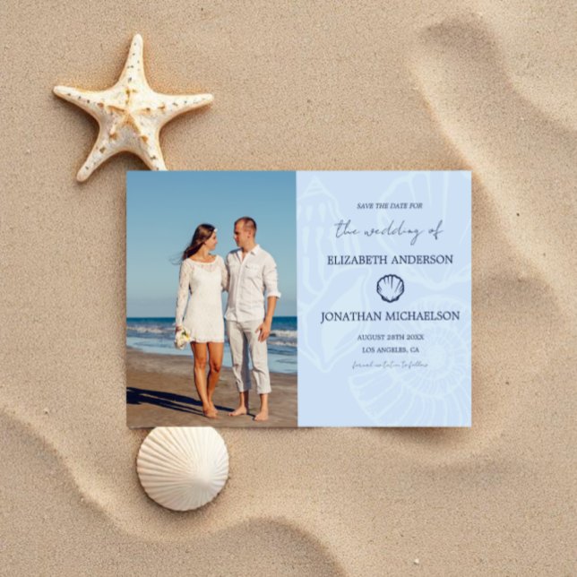 Coastal Blue Seashells Wedding Save The Date (Creator Uploaded)