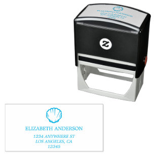 Coastal Blue Seashells Wedding Self-inking Stamp