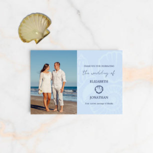 Coastal Blue Seashells Wedding Thank You Card