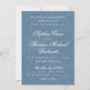 Coastal Blue Shell Destination Wedding Invitation