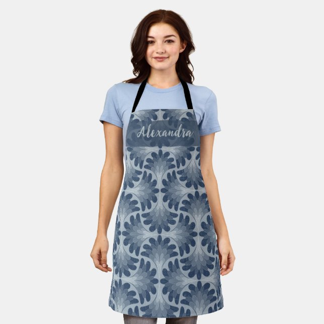 Coastal Blue Shell Pattern & Custom name Apron (Worn)