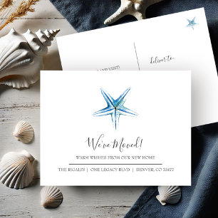 Coastal Blue Starfish New Home Moving Announcement Postcard