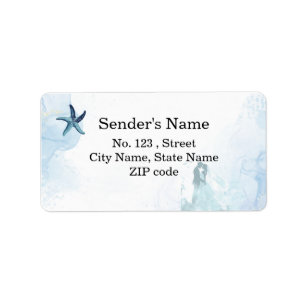 Coastal Blue Starfish Wedding Return Address Label
