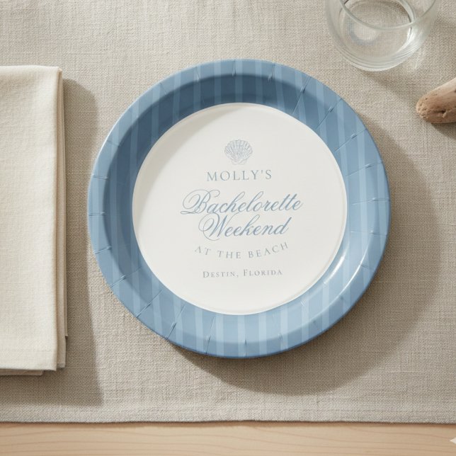 Coastal Blue Stripe Bachelorette Paper Plate (Coastal Blue Stripe Bachelorette Paper Plates)