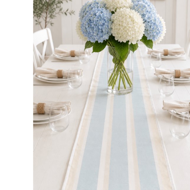 Coastal Blue Stripe Beach House Dining Medium Table Runner (Pastel Stripe table runner creates a stunning relaxing start to any celebration pair with napkins)