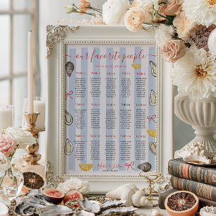 Coastal Blue Stripe Oyster Wedding Seating Chart