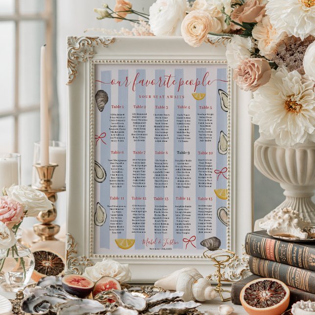 Coastal Blue Stripe Oyster Wedding Seating Chart (Coastal Blue Stripe Oyster Wedding Seating Chart)