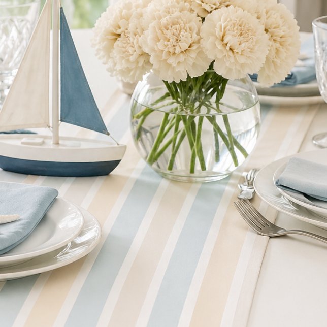 Coastal Blue Stripe Table Runner Beach House Table (Coastal stripe table runner designed to pair beautifully with matching napkins and placemats)