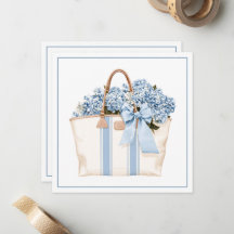 Coastal Blue Stripe Tote Bag With Blue Hydrangeas