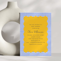 Coastal Blue Stripe Yellow Scallop Baby Shower