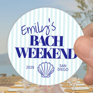 Coastal Blue Striped Bach Weekend Shell Classic Ro Round Sticker