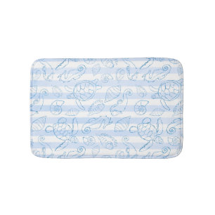 Coastal Blue Stripes Boy Sea You Soon Baby Shower Bath Mat