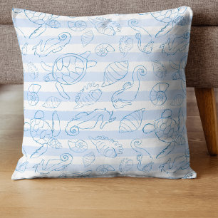 Coastal Blue Stripes Boy Sea You Soon Baby Shower Cushion