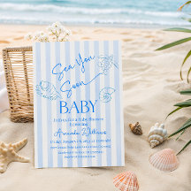 Coastal Blue Stripes Boy Sea You Soon Baby Shower