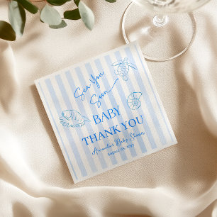 Coastal Blue Stripes Boy Sea You Soon Baby Shower Napkin