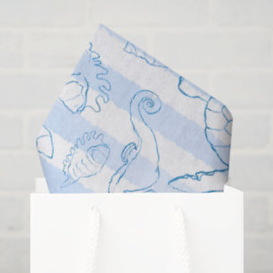 Coastal Blue Stripes Boy Sea You Soon Baby Shower Tissue Paper