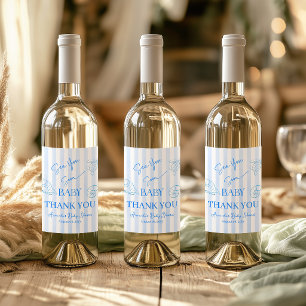 Coastal Blue Stripes Boy Sea You Soon Baby Shower Wine Label