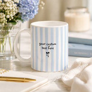 Coastal Blue Stripes Custom Text Bow Personalised Coffee Mug
