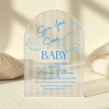 Coastal Blue Stripes Sea You Soon Boy Baby Shower