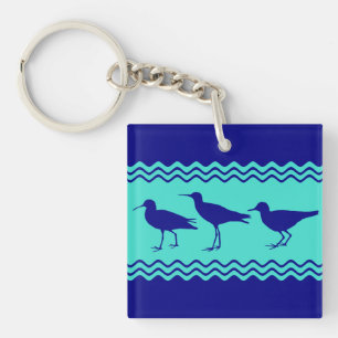 Coastal Blue Turquoise Sandpiper Birds Pattern Key Ring