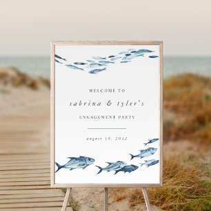 Coastal Blue Watercolor Fish Event Welcome Sign