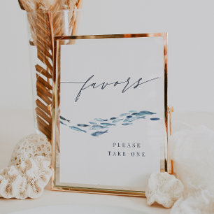 Coastal Blue Watercolor Fish Wedding Favours Sign