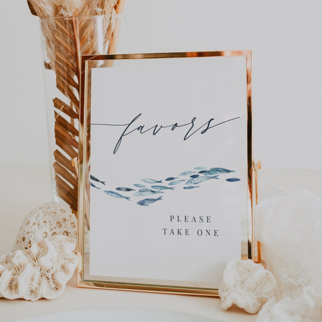 Coastal Blue Watercolor Fish Wedding Favours Sign (Creator Uploaded)