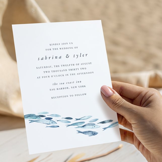 Coastal Blue Watercolor Fish Wedding Invitation (Creator Uploaded)