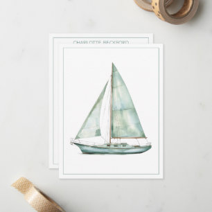 Coastal Blue Watercolor Sailboat Personalised Card