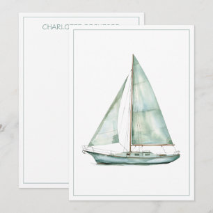 Coastal Blue Watercolor Sailboat Personalised Note Card