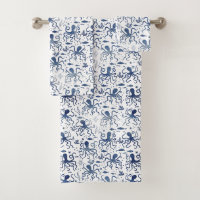 Coastal Blue Watercolor Undersea Octopus Pattern