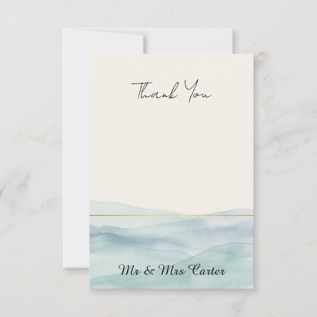 Coastal Blue Watercolour Wedding Thank You Card (Front)
