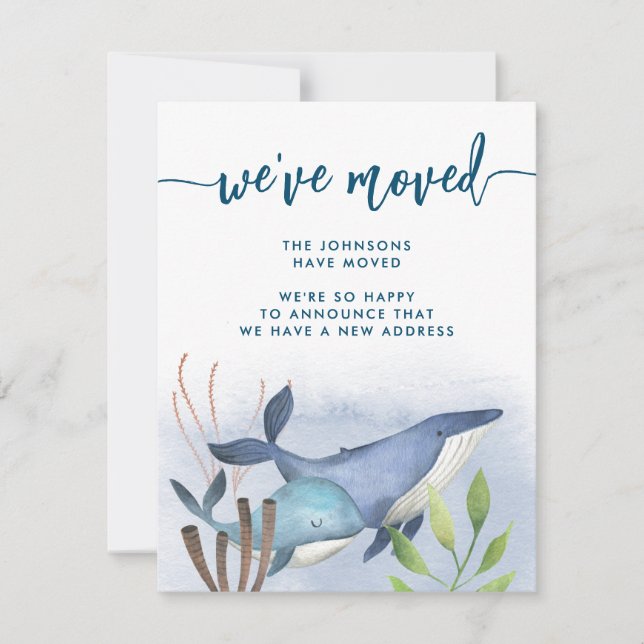 Coastal Blue Whale Nautical New Address Moving Announcement (Front)
