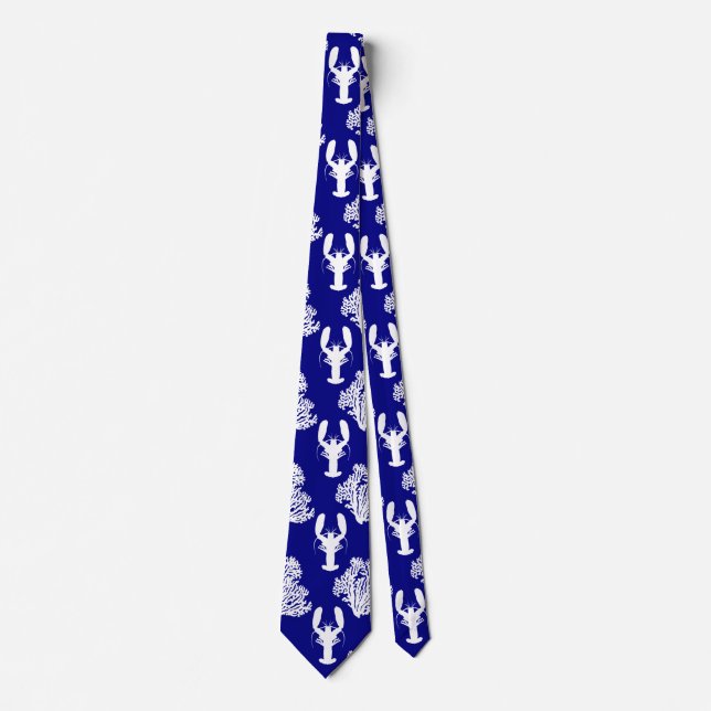 Coastal Blue White Lobster Pattern Tie (Front)