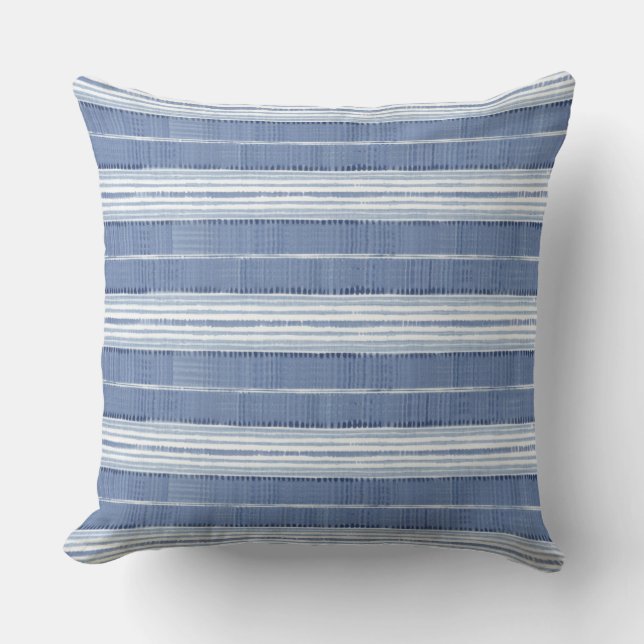 Coastal Blue White Striped Cushion (Front)