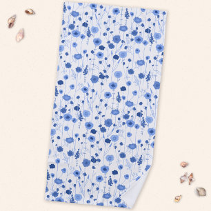 Coastal Blue Wildflower Meadow Botanical Floral Beach Towel