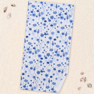 Coastal Blue Wildflower Meadow Botanical Floral Beach Towel