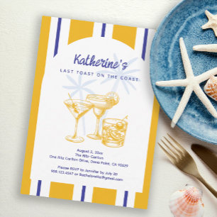 Coastal Blue Yellow Cocktails Bachelorette Party Invitation