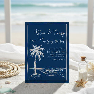 Coastal Blues Palm Tree Beach Wedding Invitation