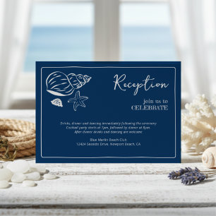 Coastal Blues Seashell & Script Wedding Reception Enclosure Card