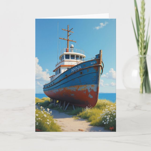 Coastal Boat Fathers Day Card (Front)